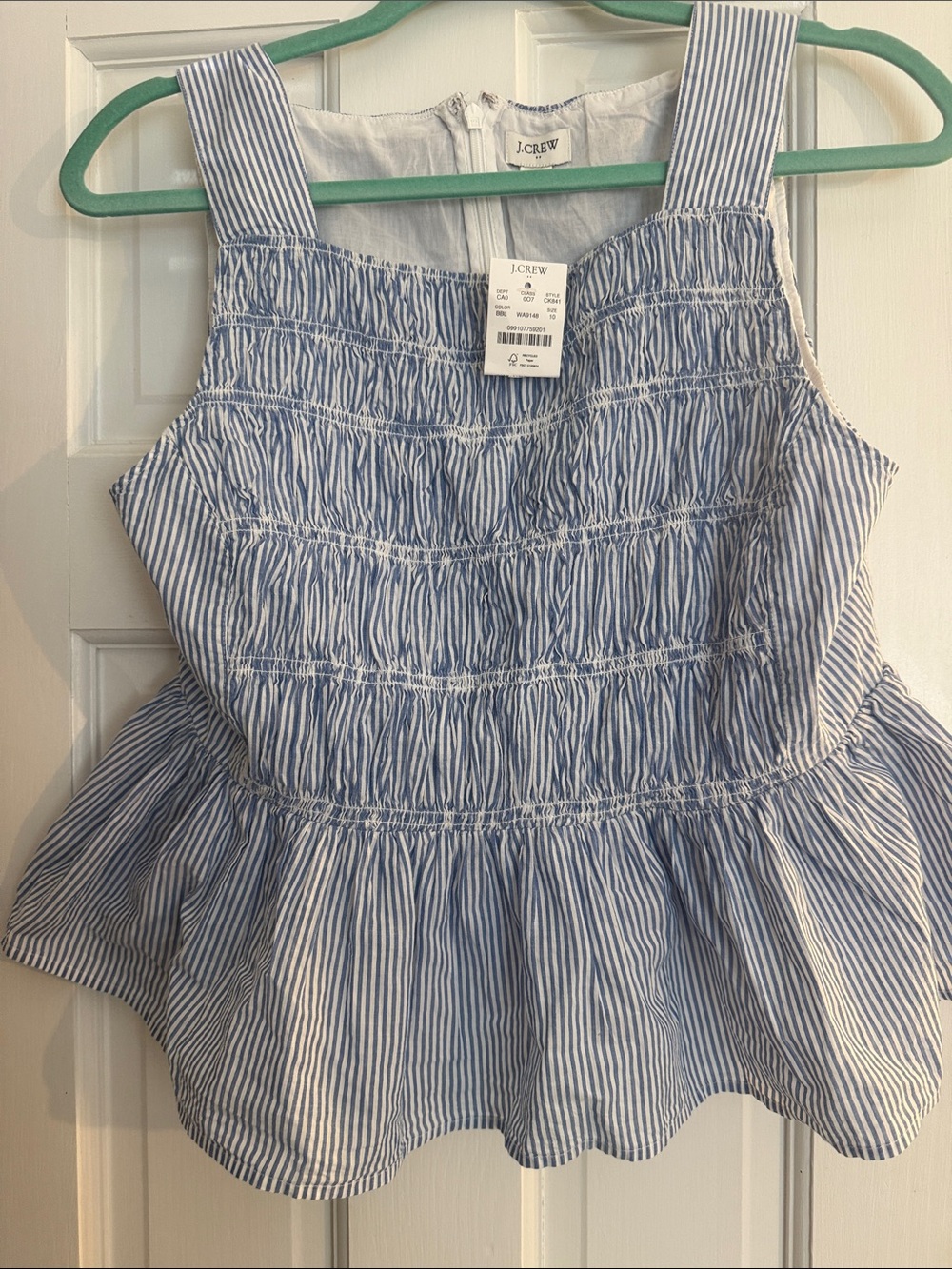 J. Crew blue and white pinstripe blouse Size 10 NWT